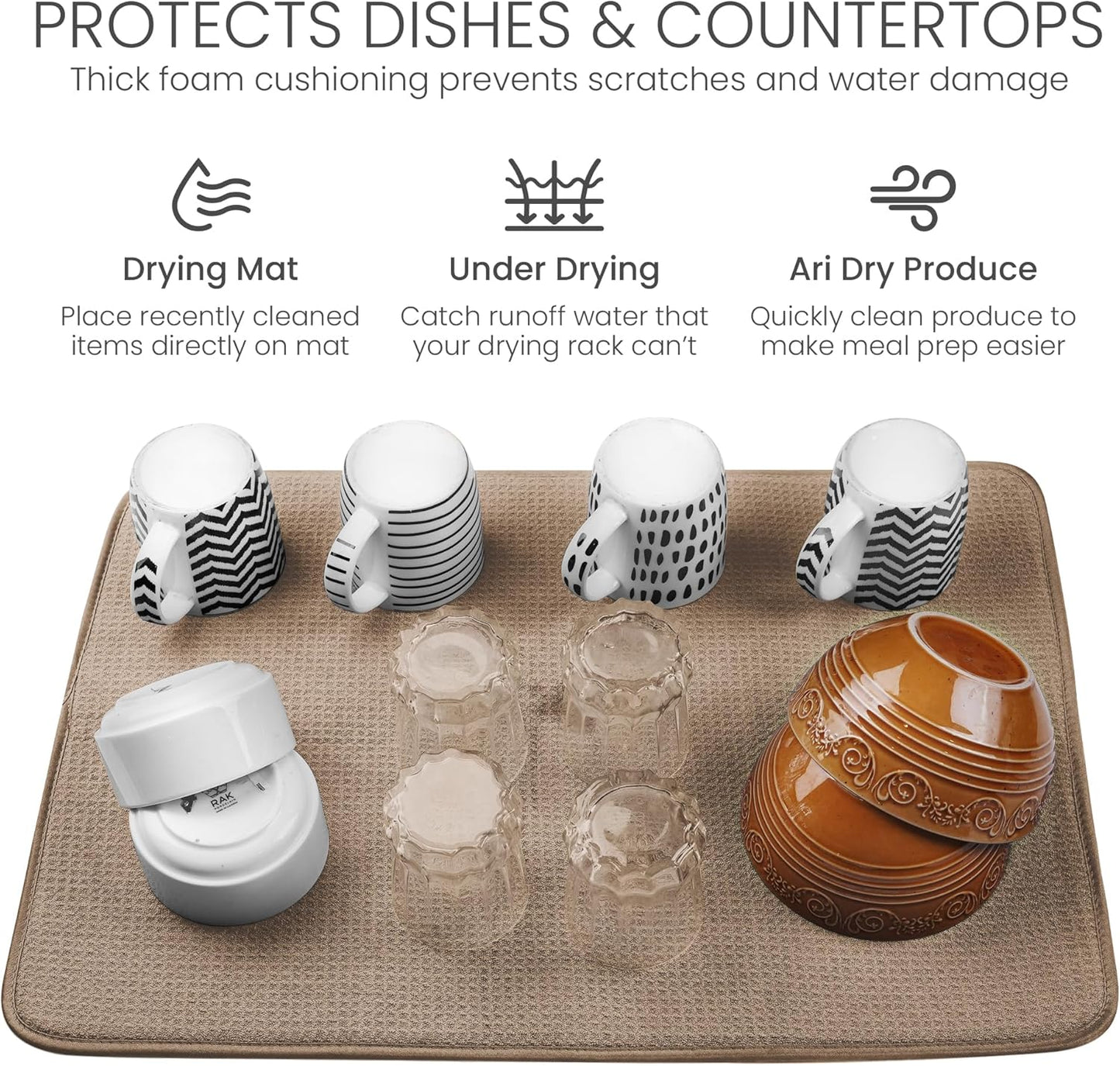 Bellemain XXL Dish Mat 24" x 17" ( LARGEST MAT ) Microfiber Dish Drying Mat , Super absorbent ( Mocha )