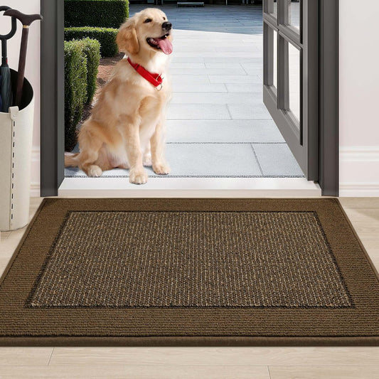 BEQHAUSE Indoor Door Mat 24" x 36", Dirt Trapper Door Mats Non-Slip Entryway Rugs Washable, Resist Dirt Absorbent Welcome Mat, Low Profile Floor Mats for Front Back Door and Entryway, Brown