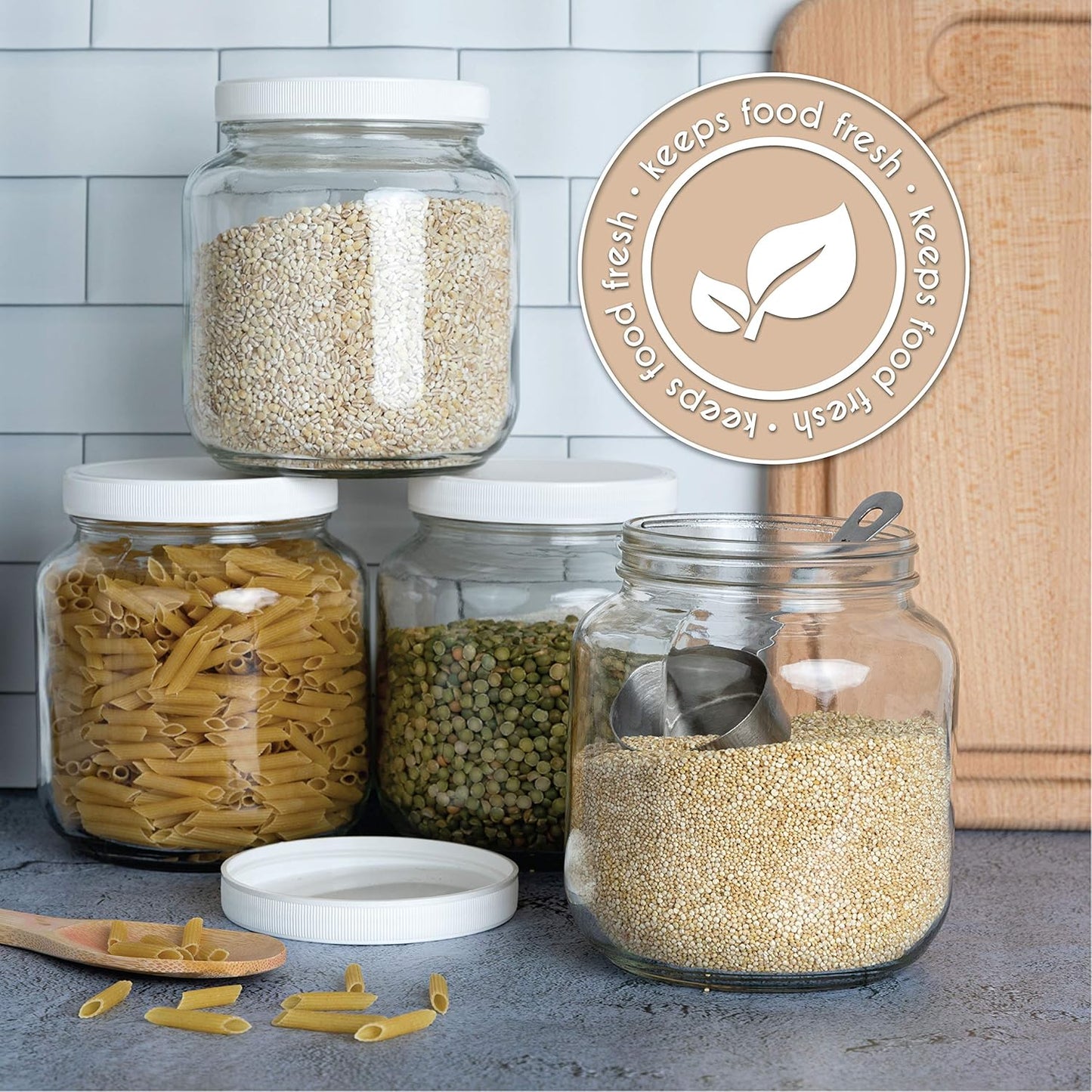 kitchentoolz Half Gallon Mason Jar - Glass Jar Wide Mouth with Airtight Foam Lined Plastic Lid - 1/2 Gallon Jar for Sourdough Starter, Fermenting Kombucha Kefir, Pickling, & Canning 2 Pack