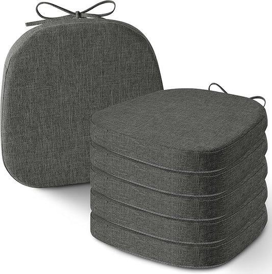 AddGrace Set of 6 Chair Cushions for Metal Dining Chairs 14x14 Chair Pads with Ties Non Slip Thick Seat Cushions with Textured and Removable Cover Dark Grey