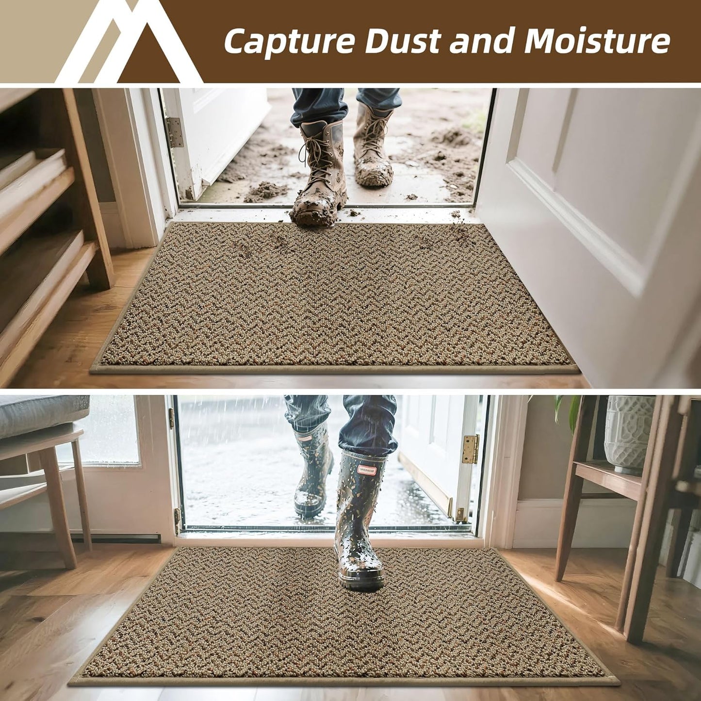 COSY HOMEER-Door-Mat 24"x36" Non Slip Absorbent Entryway Rugs Dirt Trapper Doormats Washable Entrance Mats Low Pile Welcome Floor Mat for Front Back Door and Entry Mats,Taupe