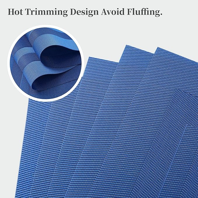 Leetaltree Blue Frame Placemats Set of 12 - Heat Resistant Non-Slip Place mats for Dining Table, Washable Durable PVC Vinyl Woven Table Mats（Blue Frame, 12）