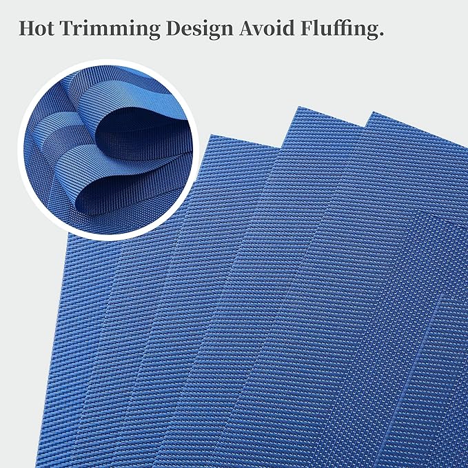 Leetaltree Blue Frame Placemats Set of 4 - Heat Resistant Non-Slip Place mats for Dining Table, Washable Durable PVC Vinyl Woven Table Mats（Blue Frame, 4）