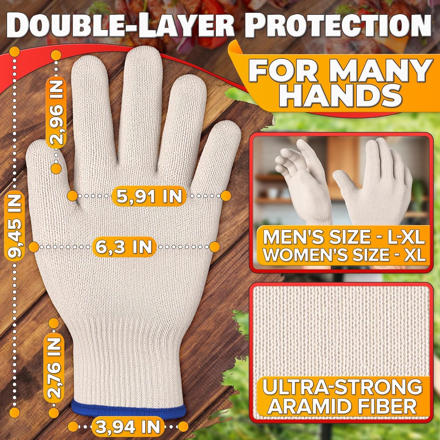 Heat Resistant Gloves - BBQ Gloves Heat Resistant Cooking Oven Gloves with Fingers Grill Glove Oven Mitts 480 to 932°F Grilling Gloves - Grill Gloves for Outdoor Grill Gloves for Hot Food Handling
