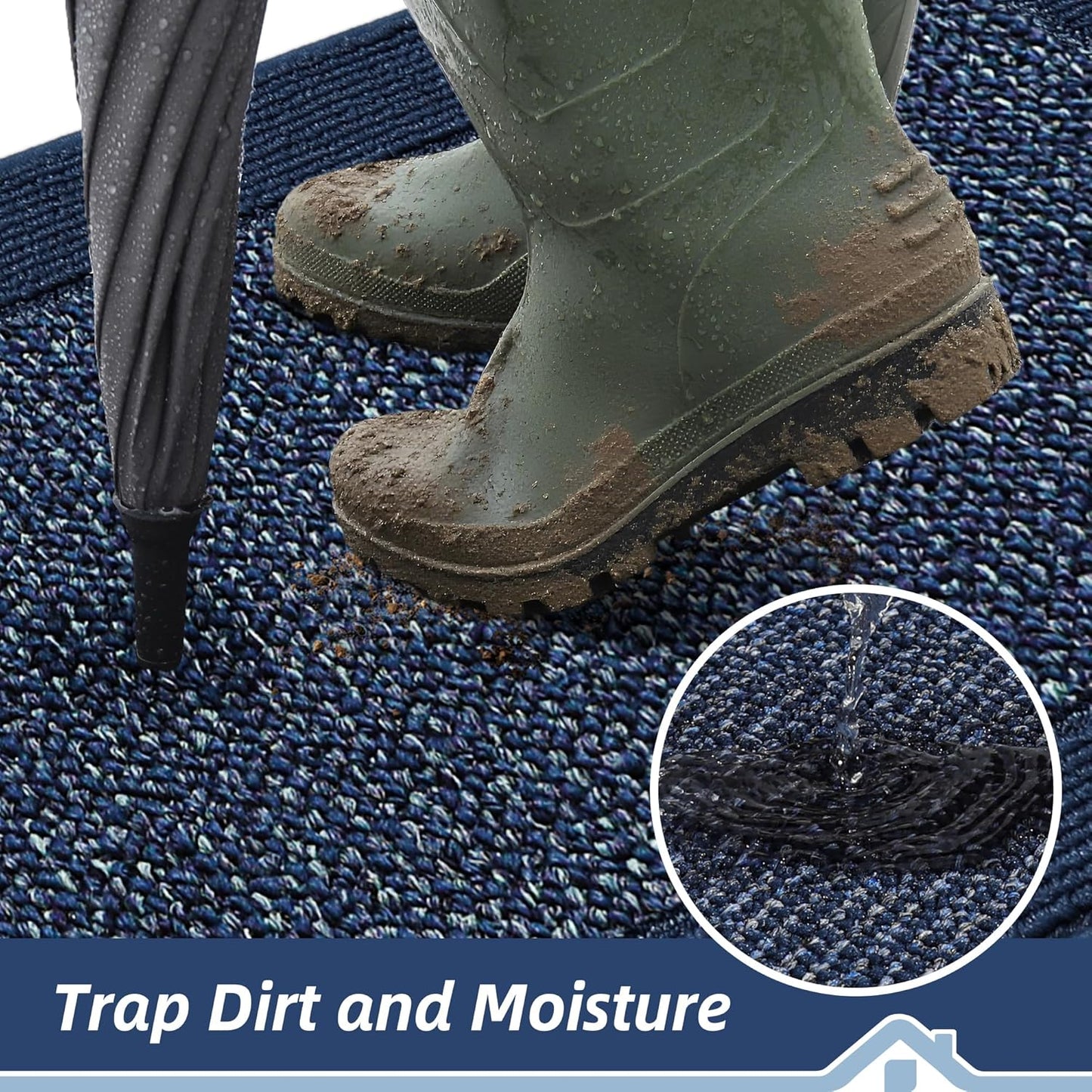 BEQHAUSE Indoor Door Mat 24" x 60", Dirt Trapper Door Mats Non-Slip Entryway Rugs Washable, Resist Dirt Absorbent Welcome Mat, Low Profile Floor Mats for Front Back Door and Entryway, Blue