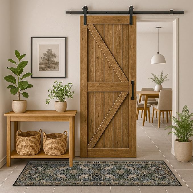 Floral Kitchen Runners - 2x6 Runner Rug for Hallway Bathroom Laundry Room Bedroom Beside Bed Entryway, Boho Birds Leaves Patterned Non Slip Low Pile Washable Rugs