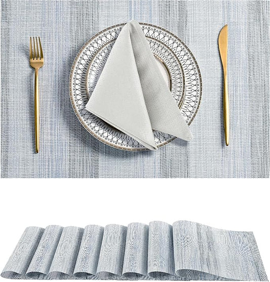 Leetaltree LightSteel Blue Placemats Set of 8 - Heat Resistant Non-Slip Place mats for Dining Table, Washable Durable PVC Vinyl Woven Table Mats（LightSteel Blue, 8）