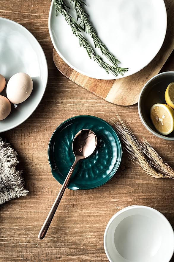 Spoon Holder for Stove Top, Cooking Spoon Rest for Multiple Utensils, Large Utensil Rest Ceramic Spatula Holder, Modern Farmhouse Kitchen Decor, Drak Green