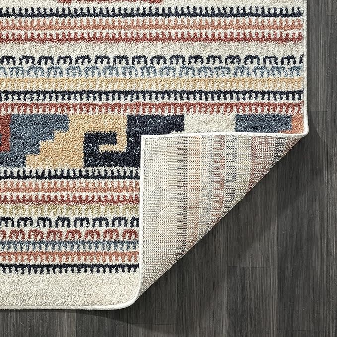 Abani Multicolor Southwestern Design Area Rug - Non-Shed Orange, Grey & Beige 9' x 12' Tribal Pattern Dining Room Carpet Rugs