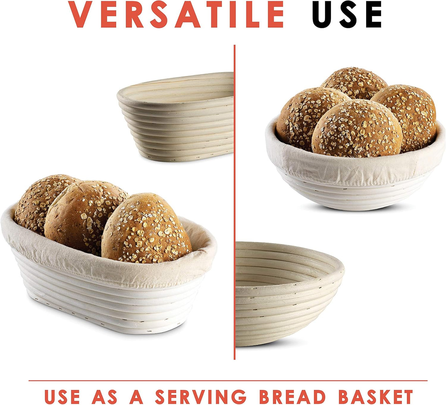 Bread Banneton Proofing Basket [Set of 2] Oval 10x6 Inch Sourdough Rising Baskets with Liner