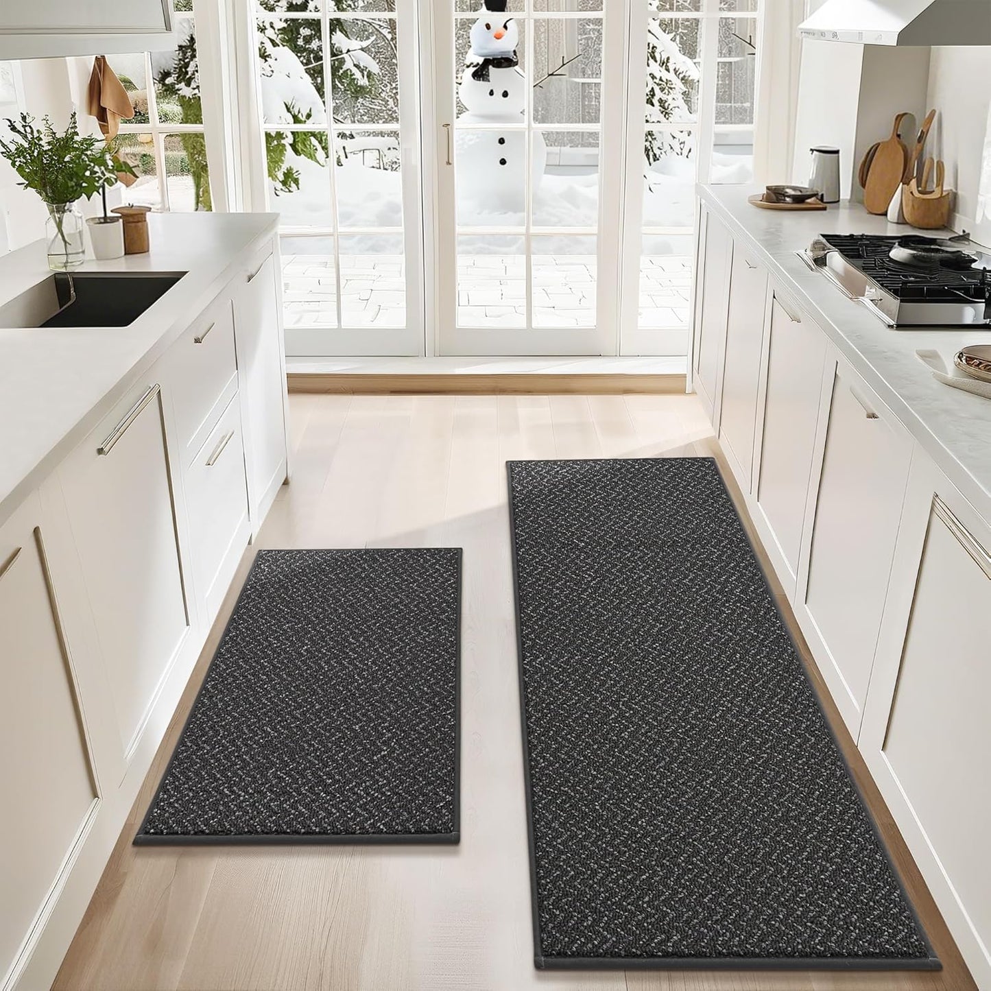 COSY HOMEER Kitchen Rugs Non Slip Washable 24"x36"+24"x60" Absorbent Kitchen Mats for Floor Stain Resistant Kitchen Runner Rug Sets of 2 Kitchen Floor Mats for Sink,Dark Grey