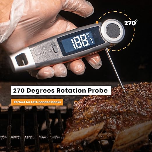 Finaltouch X10 Instant Read Digital Meat Thermometer NSF Certified Waterproof Professional for Cooking Grilling BBQ Baking Candy Oil with Rotating Probe and Backlit Display (Charcoal Gray)