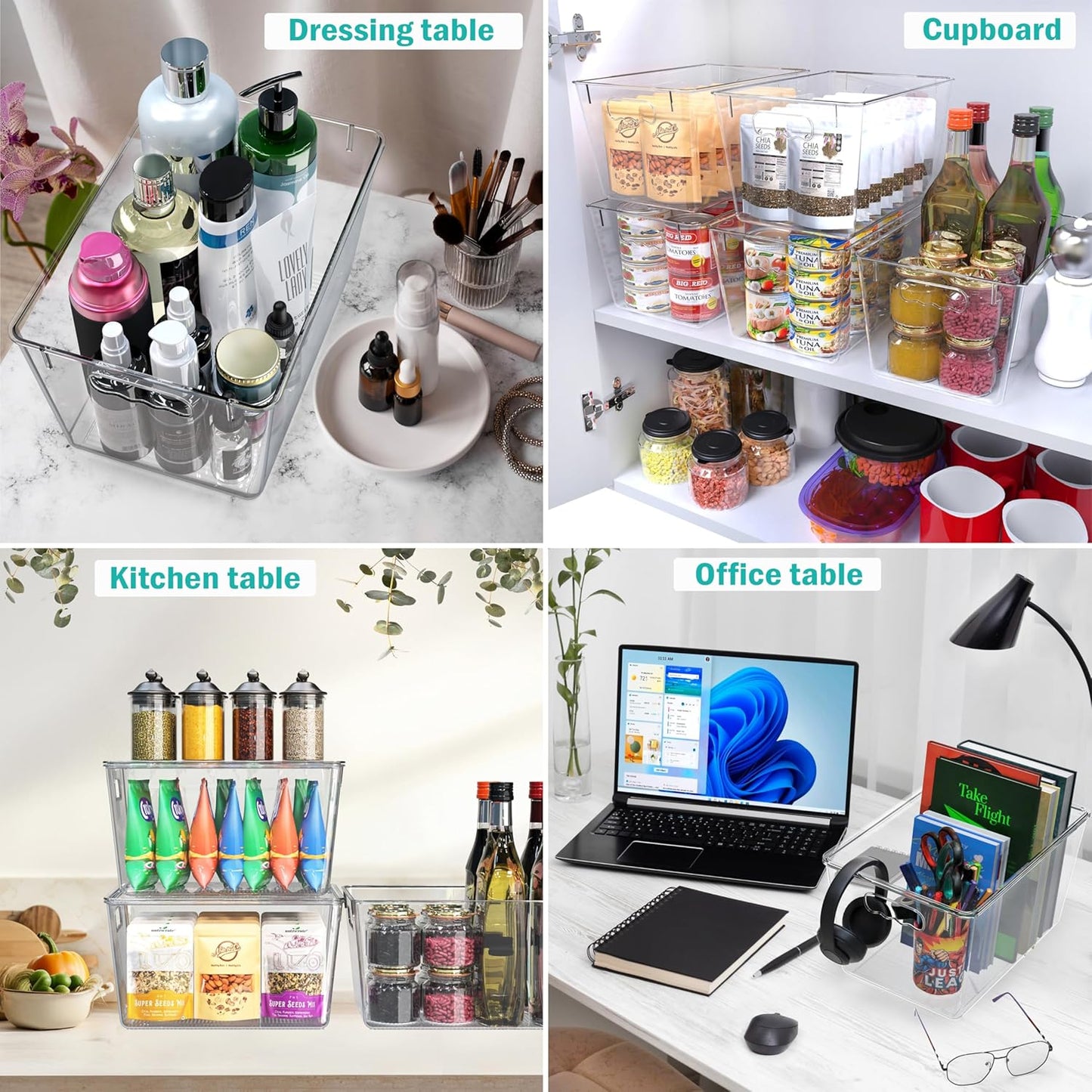 YAN & HIN 6 pcs/set Large Clear Storage Bins with Lids - Stackable, Transparent Pantry Storage with Handles - Nest Nicely for Easy Organization (11 "L x 7.5" W x 6.1 "H)