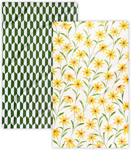 Kitchen Towels, 18" x 30" Tea Towels for Kitchen, Quick Dry Dish Towels for Kitchen Drying, Daisy Whimsy Series, 2-Pack
