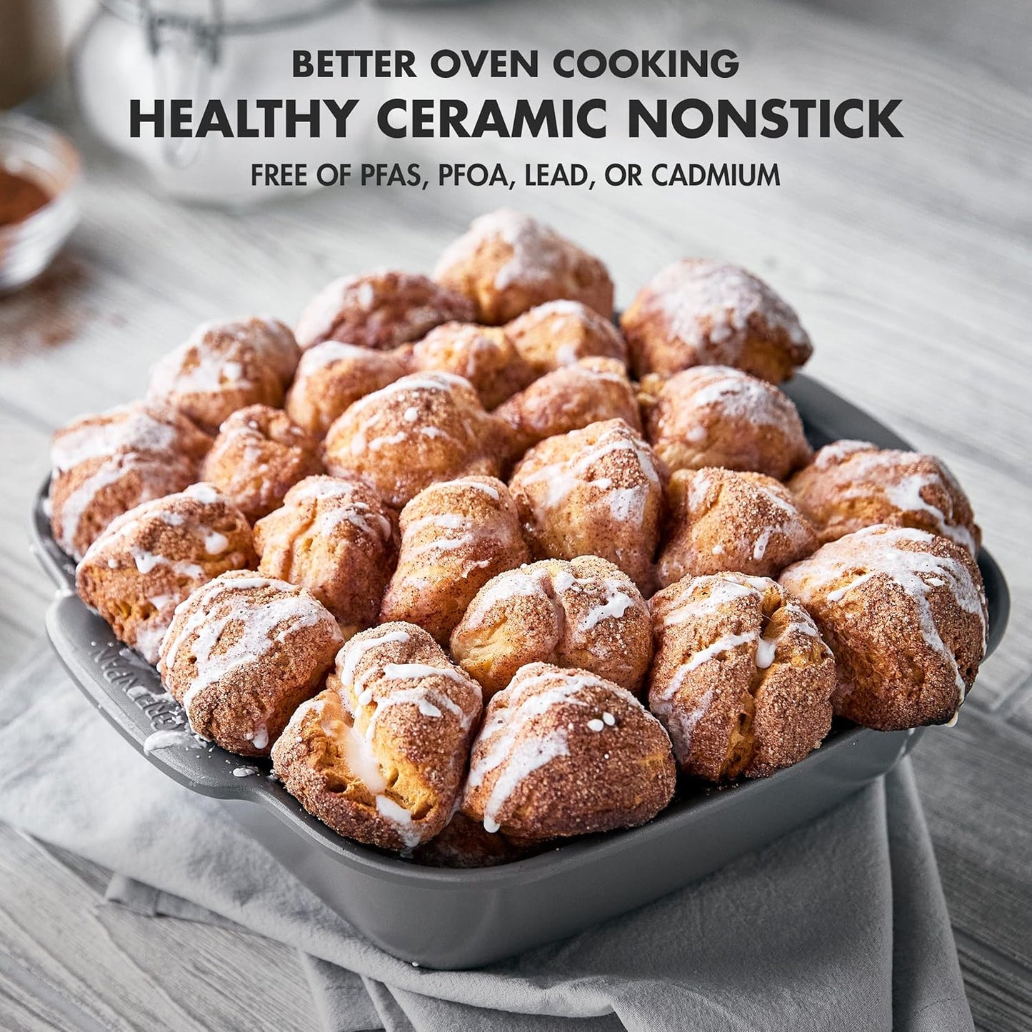 GreenPan Premiere Ovenware Healthy Ceramic Nonstick 8" Square Cake Baking Pan, Cast Aluminum Bakeware, Warp-Free, Oven and Broiler safe to 600F, Dishwasher Safe, PFAS-Free, Gray