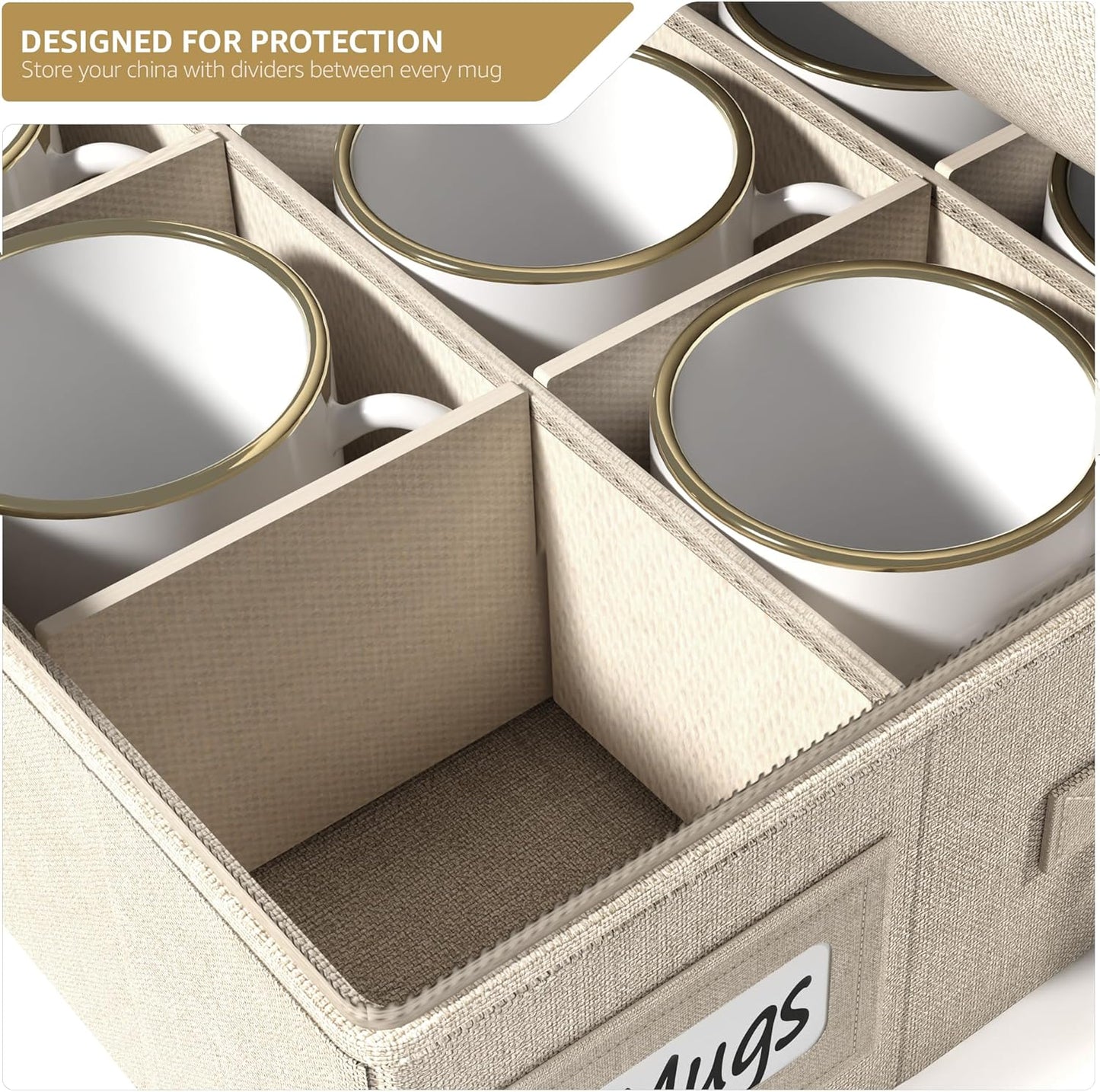 Sorbus Coffee Mug and Glass Organiser - Storage Mug Boxes for Shipping - Coffee Mug Organizer Mug Display Storage Case - Protective Hard Shell with Label Windows, Handles, & Dividers (Fits 12 Mugs)