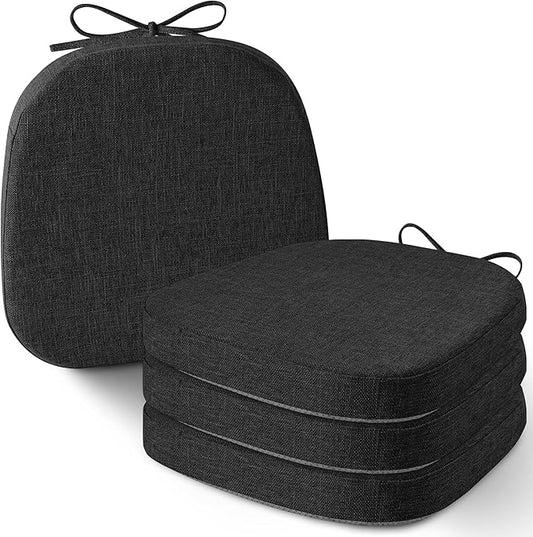 AddGrace Set of 4 Chair Cushions for Metal Dining Chairs 14x14 Chair Pads with Ties Non Slip Thick Seat Cushions with Textured and Removable Cover Black
