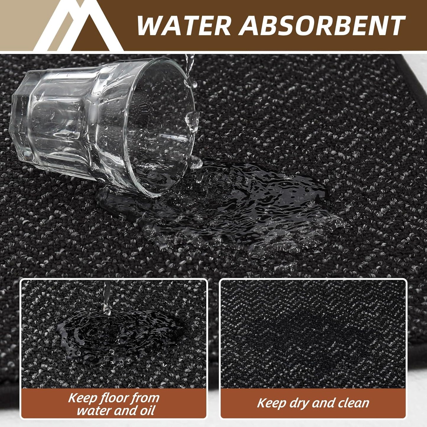 COSY HOMEER Kitchen Rugs and Mats 2PCS Non Slip Kitchen Mats for Floor Washable Stain Resistant Kitchen Runner Rug Sets Absorbent Kitchen Floor Mat 20"x32"+20"x48",Black