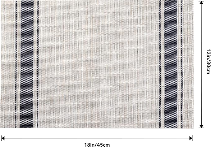 Leetaltree Khaki-Blue Placemats, Heat Resistant Non-Slip Place mats for Dining Table, Washable Durable PVC Vinyl Woven Table Mats (Set of 6)