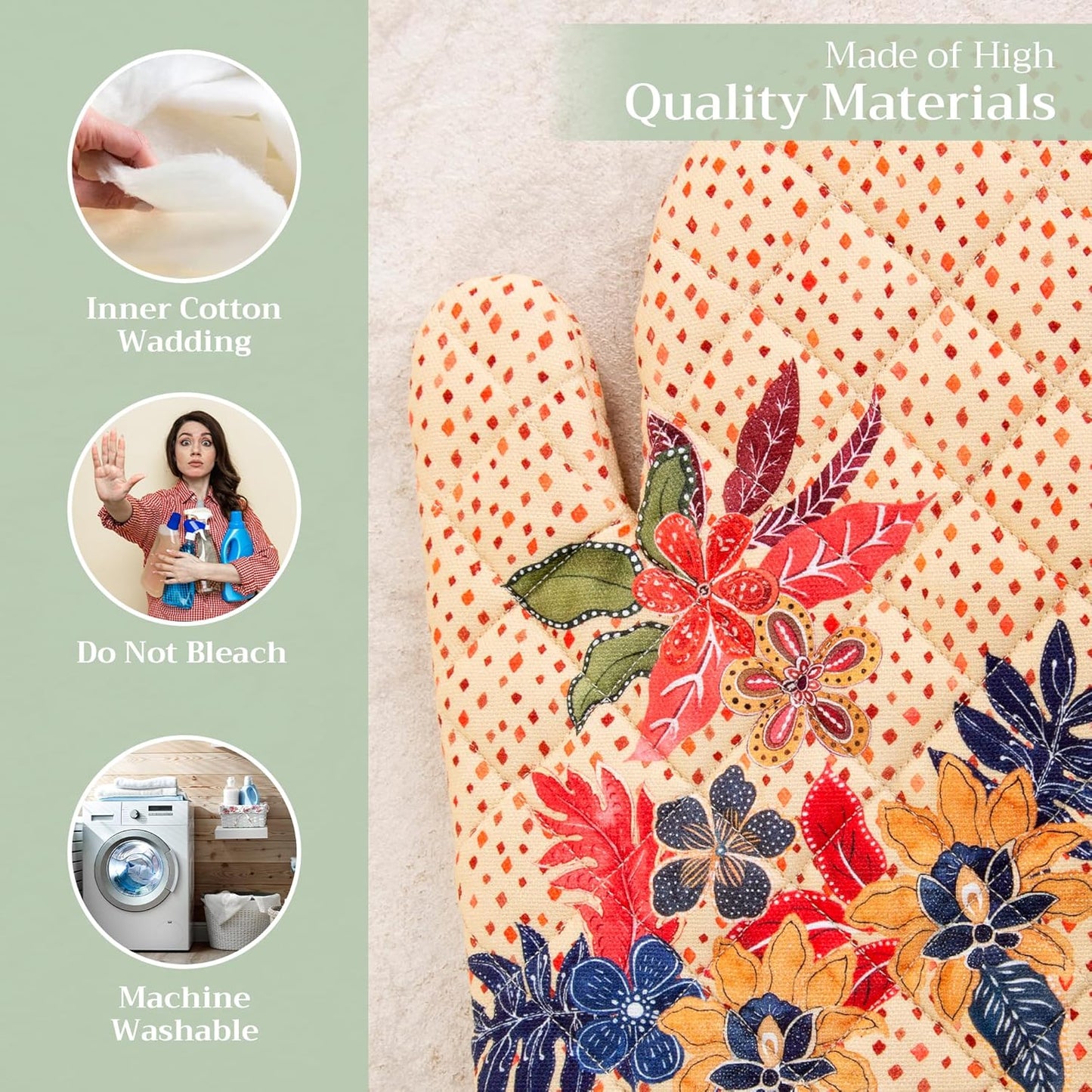 Maison d' Hermine Oven Gloves 100% Cotton Oven Mitt 7" x 13" with Loop Heat Resistant, BBQ, Cooking Gloves, Baking, Grilling, Kitchen, Handling Hot Pans (Pack of 1, Kalahari)