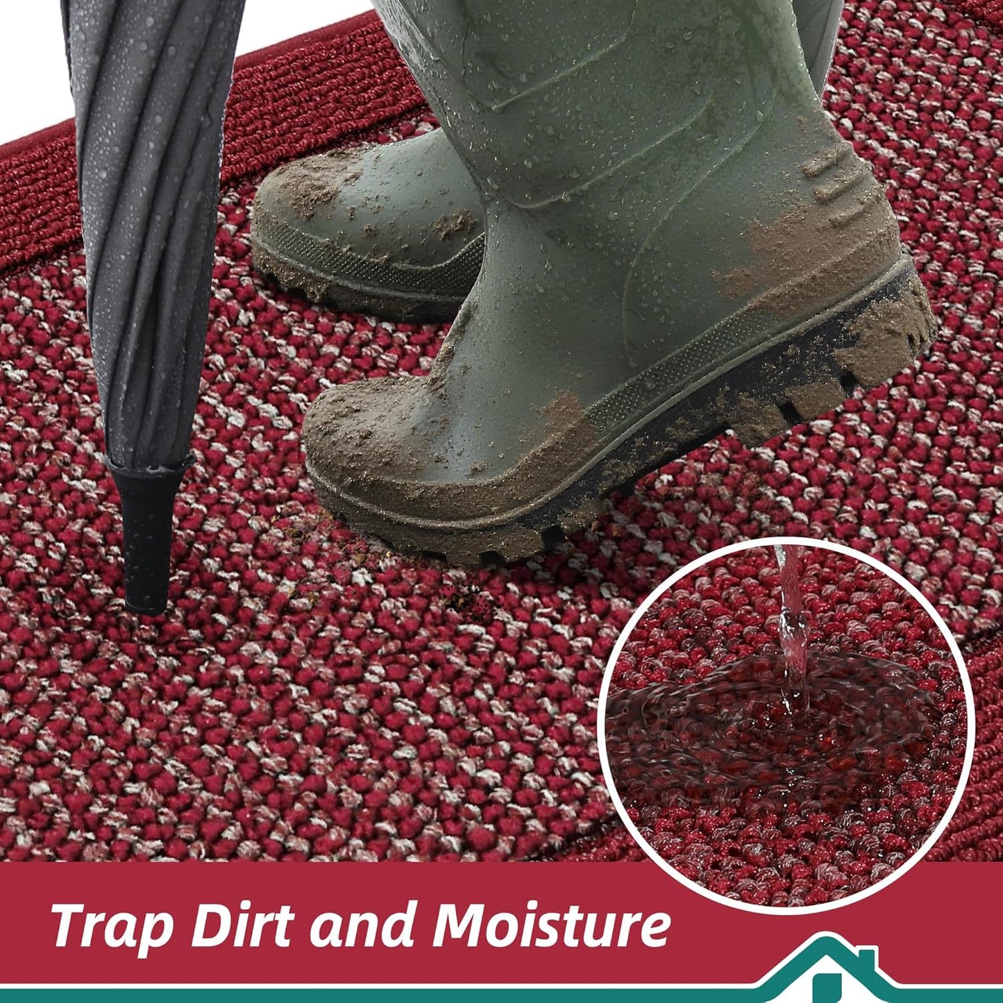 BEQHAUSE Indoor Door Mat 32" x 48", Dirt Trapper Door Mats Non-Slip Entryway Rugs Washable, Resist Dirt Absorbent Welcome Mat, Low Profile Floor Mats for Front Back Door and Entryway, Red