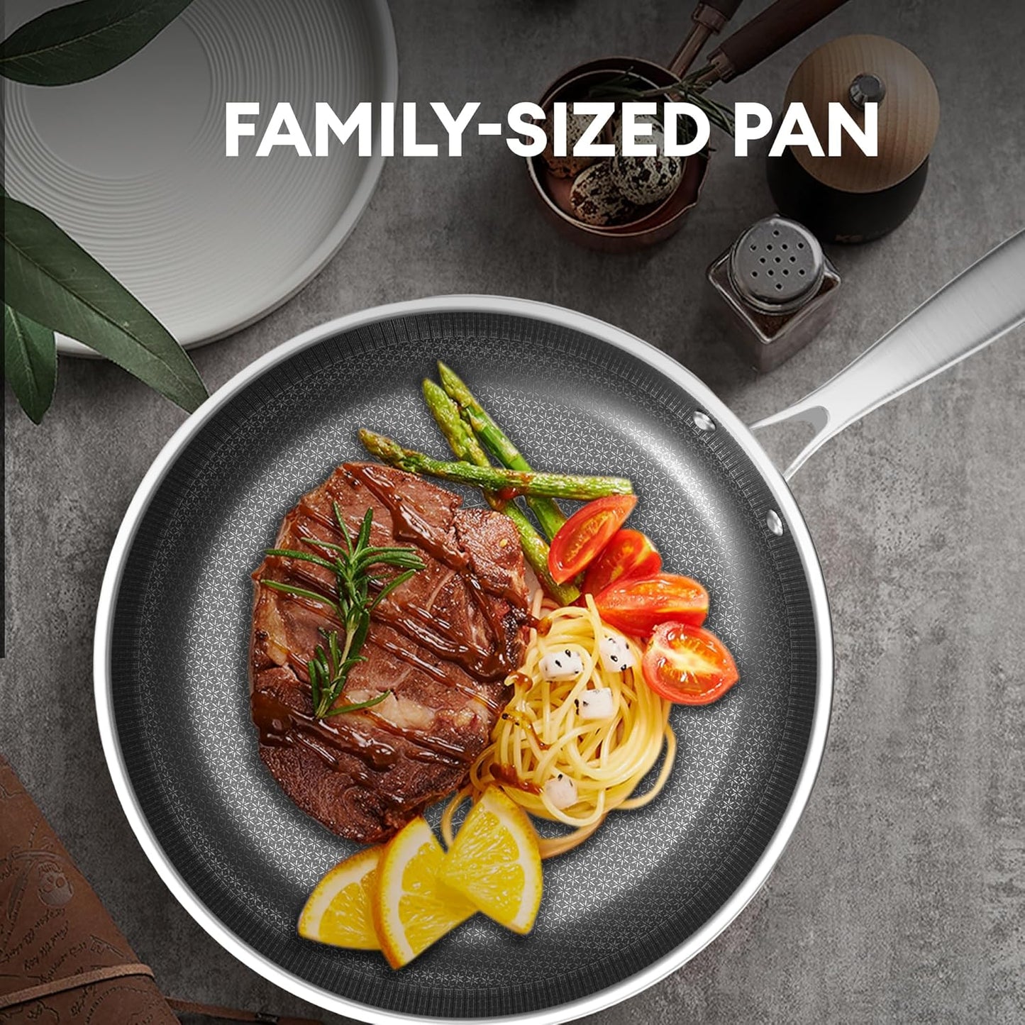 COOKING KING 12-Inch Stainless Steel Pan, Hybrid Nonstick Frying Pan, Skillet, 3-Ply Clad Cookware, Even Heat Distribution, Dishwasher & Oven Safe, with Stay-Cool Handle, Induction Compatible