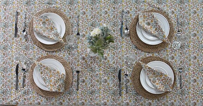 Ridhi Goldenrod Yellow Hand Block Print Cotton Rectangle Tablecloth 190 x 72 inches Reusable Table Cover Decorative Everyday Use for Dining Room, Farmhouse, Home, Party, Festive & Wedding, Fall