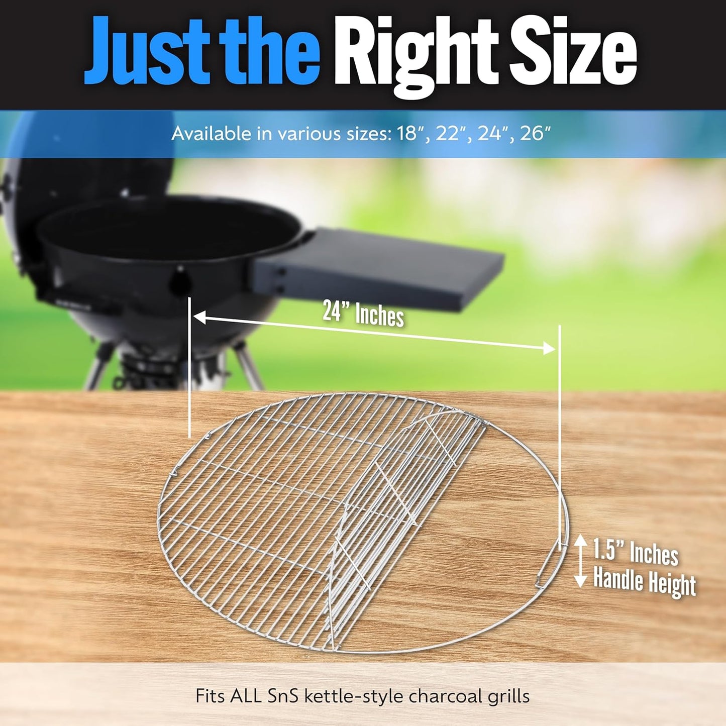 SnS Grills Slow ‘N Sear EasySpin Charcoal Grill Cooking Grate - Compatible with Weber and Other Grills, 2-Zone Stainless Steel Hinged Replacement - Tailgating & Backyard Cooking - 24” Inches