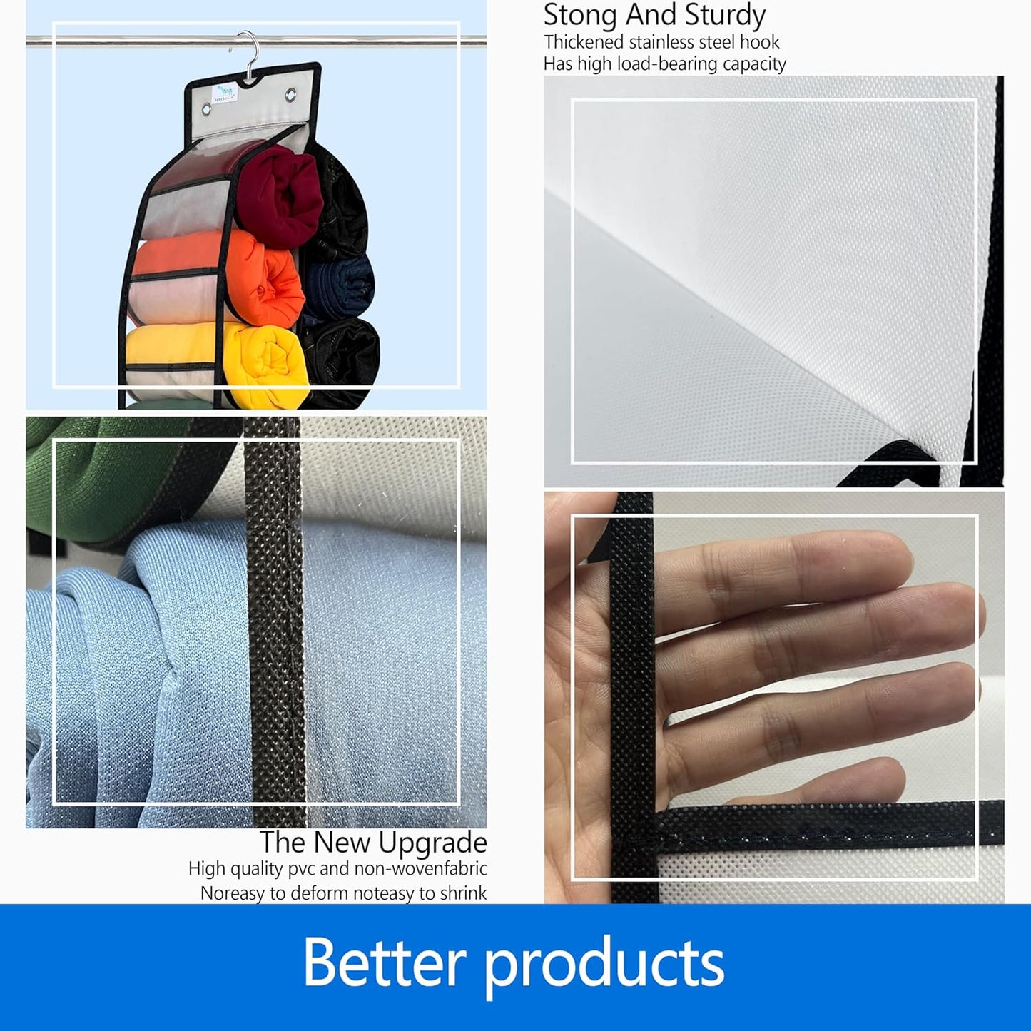 Legging Organizer - 24 Spacious Pockets, 2024 New Improved, Heavy Duty Hooks, Closet Storage, White/Black 1-Pack