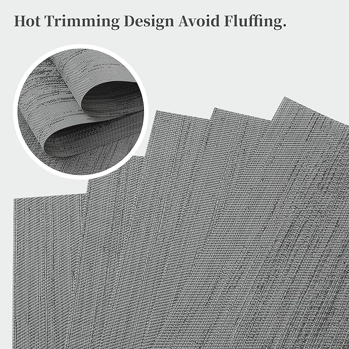 Leetaltree Grey Placemats, Heat Resistant Non-Slip Place mats for Dining Table, Washable Durable PVC Vinyl Woven Table Mats (Set of 4)