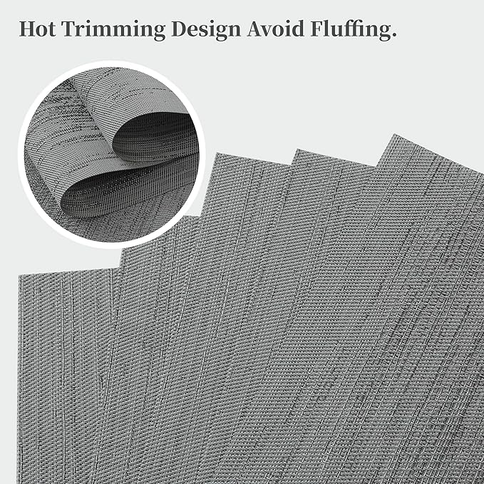 Leetaltree Grey Placemats, Heat Resistant Non-Slip Place mats for Dining Table, Washable Durable PVC Vinyl Woven Table Mats (Set of 6)
