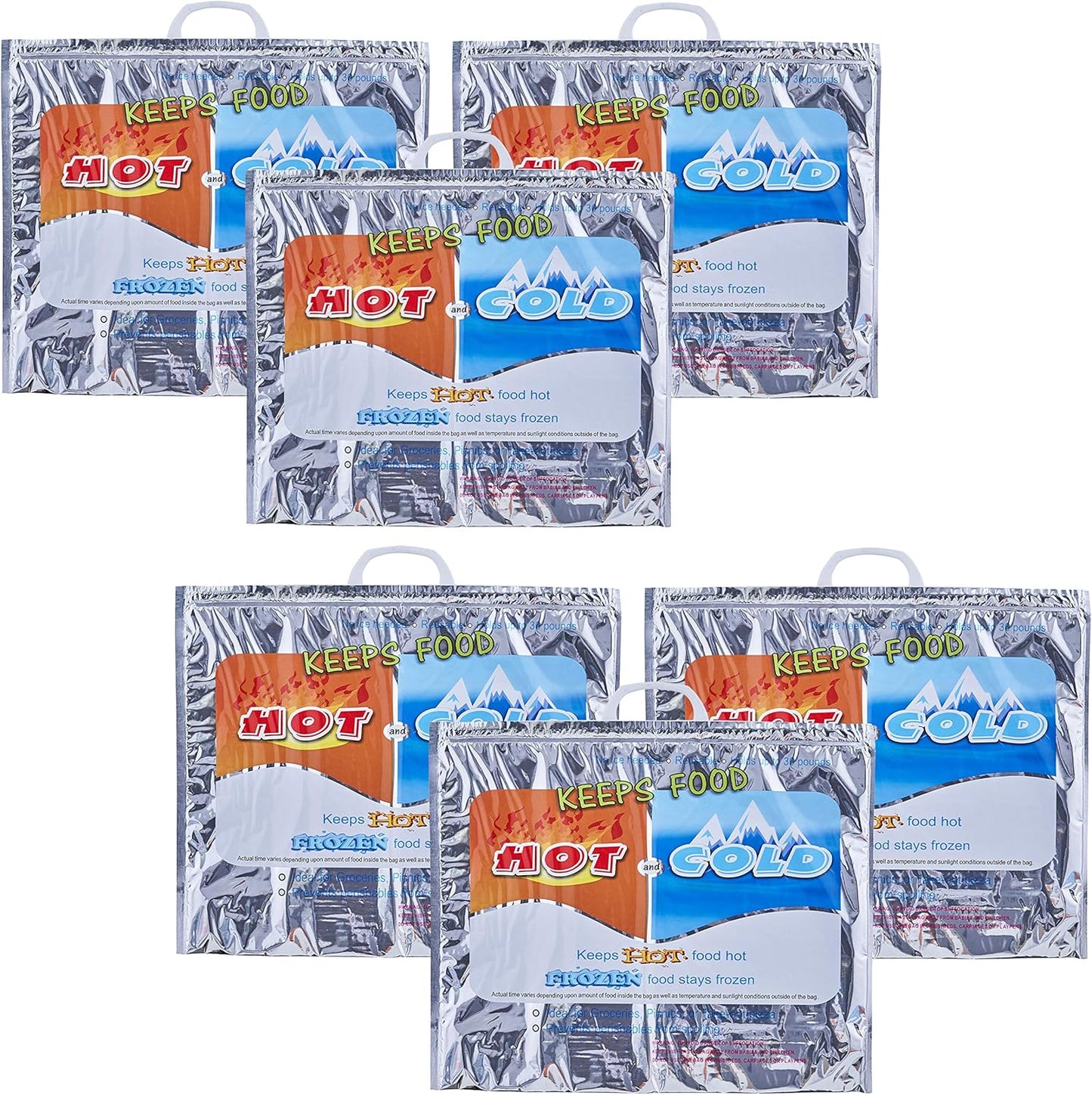 Superio Hot and Cold Insulated Bags for Food Delivery, Grocery Shopping Bags, Food Storage for Hot and Frozen Food for Travel, Disposable Cooler Bag, Reinforced Thermal Lunch Bag (6, 16"x5.5"x19")