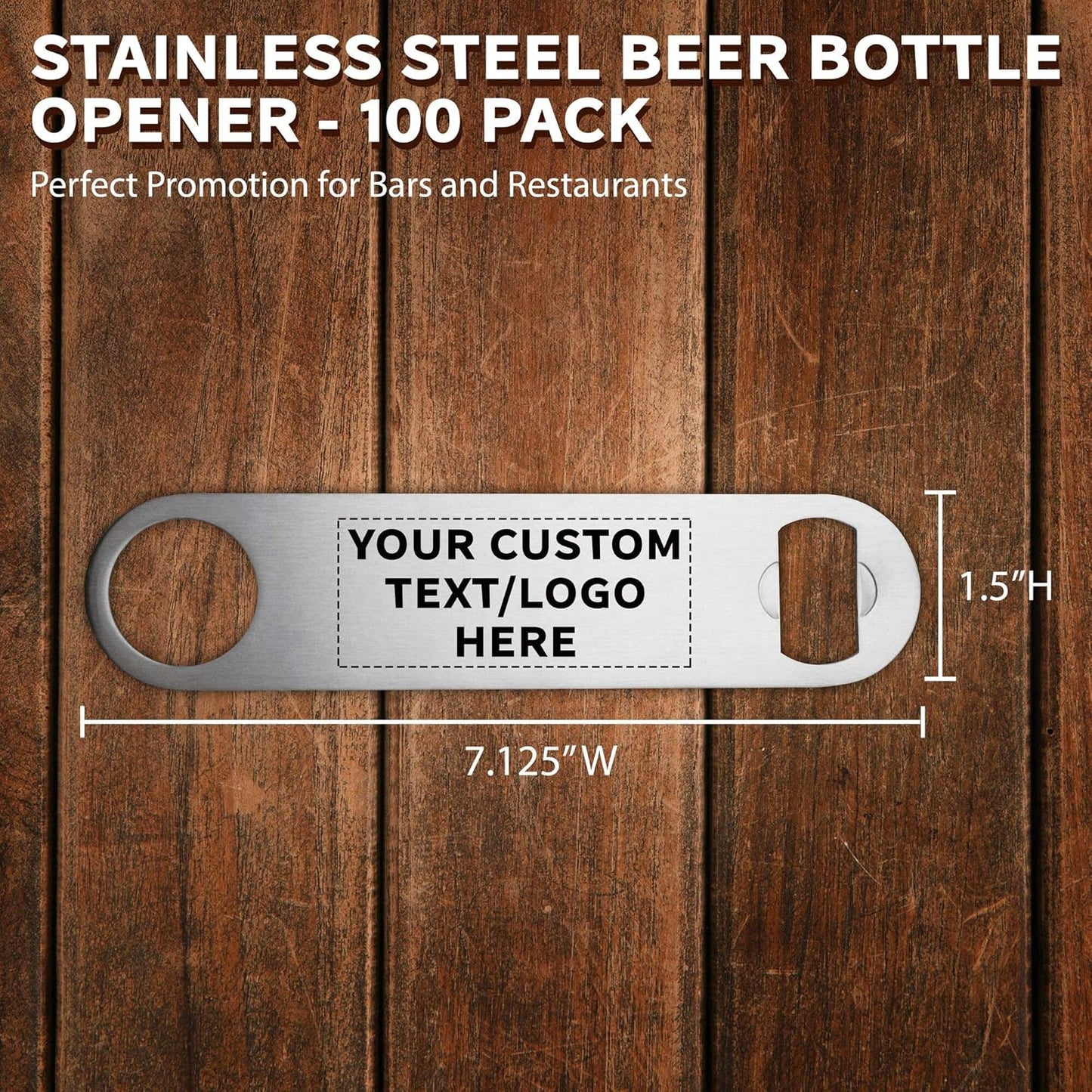 Custom Stainless Steel Beer Bottle Openers Set of 100, Personalized Bulk Pack - Bartender Kit, Bar Accessories, Perfect for Parties, Indoor & Outdoor Events - Silver