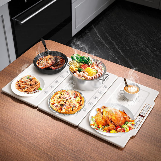 TOPRATED Large Splicing Electric Warming Tray (25x15 inch), Metal Foldable and Portable Heating Warmers Food Warming Mat for Kitchen,Parties, Buffet, Restaurant, Family dinner,Countertop