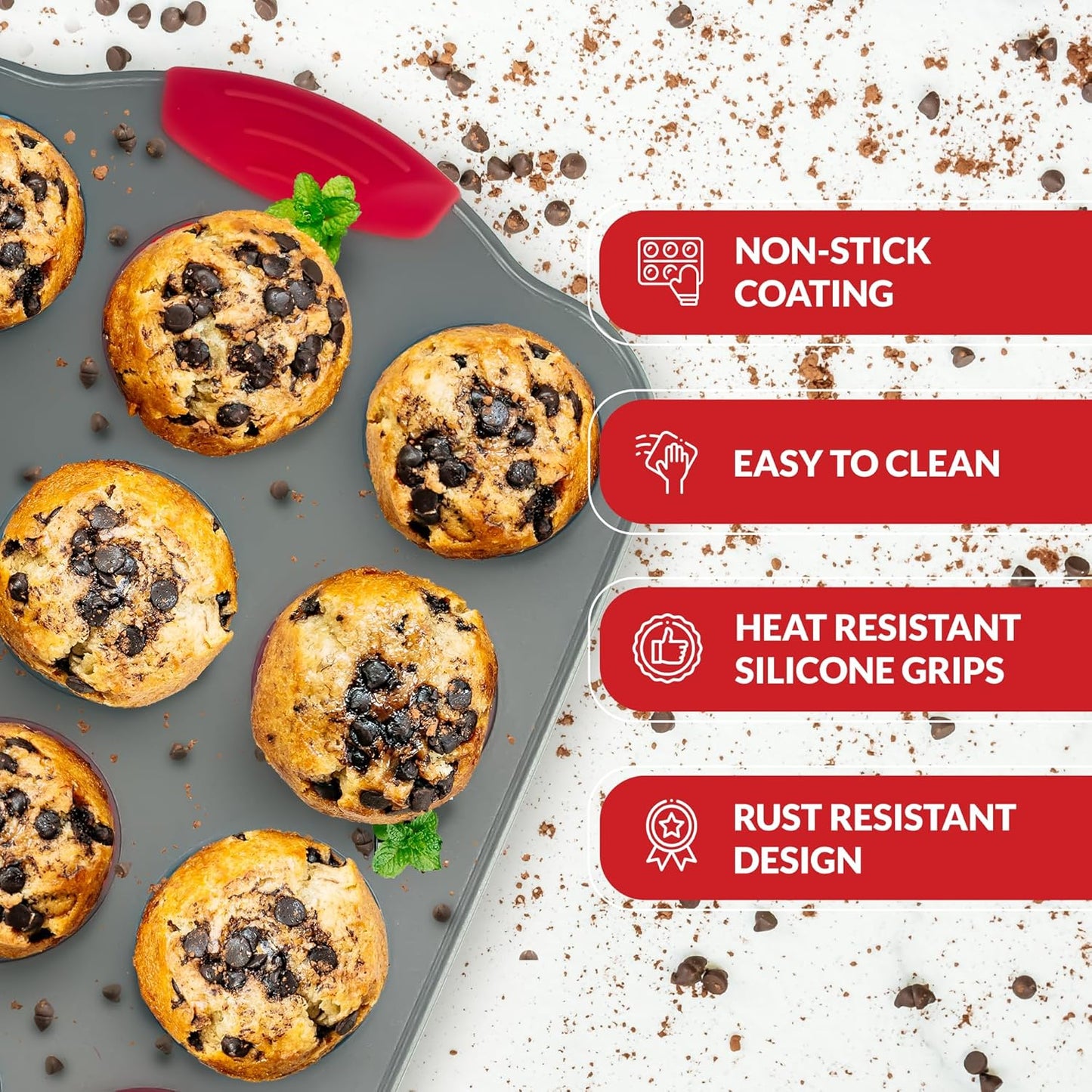 Boxiki Kitchen 12 Cup Mini Muffin Pan with Silicone Muffin Liners. Professional Cupcake Pan for Baking Muffin Mold, Mini Muffin Tin Non-Stick Steel Bakeware