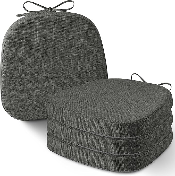 AddGrace Set of 4 Chair Cushions for Metal Dining Chairs 14x14 Chair Pads with Ties Non Slip Thick Seat Cushions with Textured and Removable Cover Dark Grey
