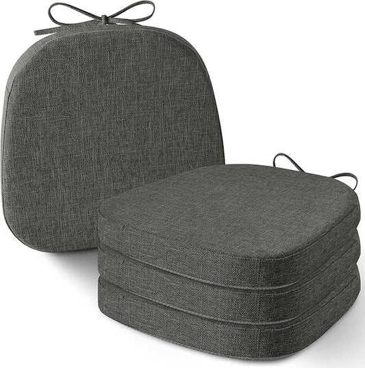 AddGrace Set of 4 Chair Cushions for Metal Dining Chairs 14x14 Chair Pads with Ties Non Slip Thick Seat Cushions with Textured and Removable Cover Dark Grey
