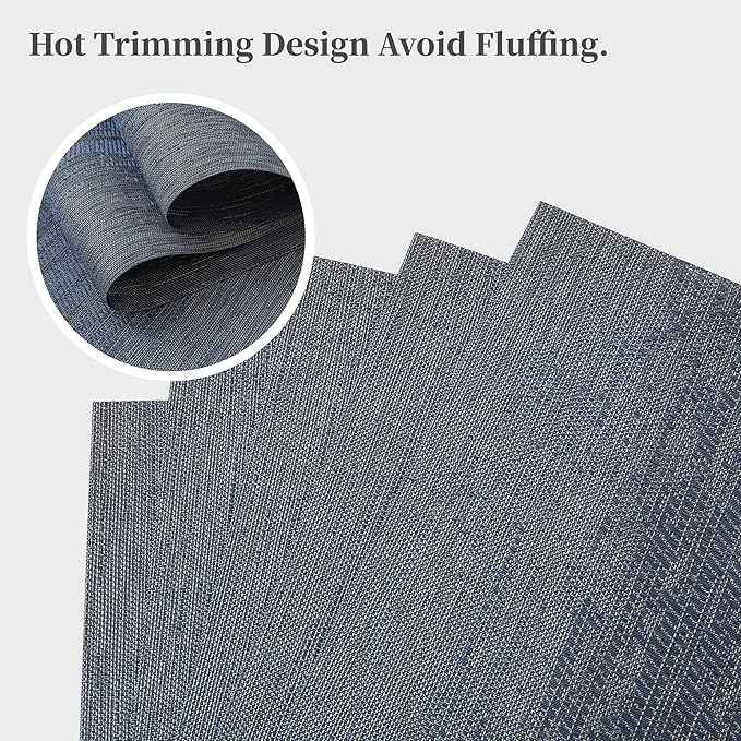 Leetaltree Denim Blue Placemats Set of 6 - Heat Resistant Non-Slip Place mats for Dining Table, Washable Durable PVC Vinyl Woven Table Mats（Denim Blue, 6）