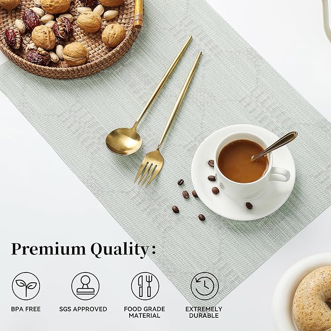 Leetaltree Mint Cream Placemats Set of 4 - Heat Resistant Non-Slip Place mats for Dining Table, Washable Durable PVC Vinyl Woven Table Mats（Mint Cream, 4）