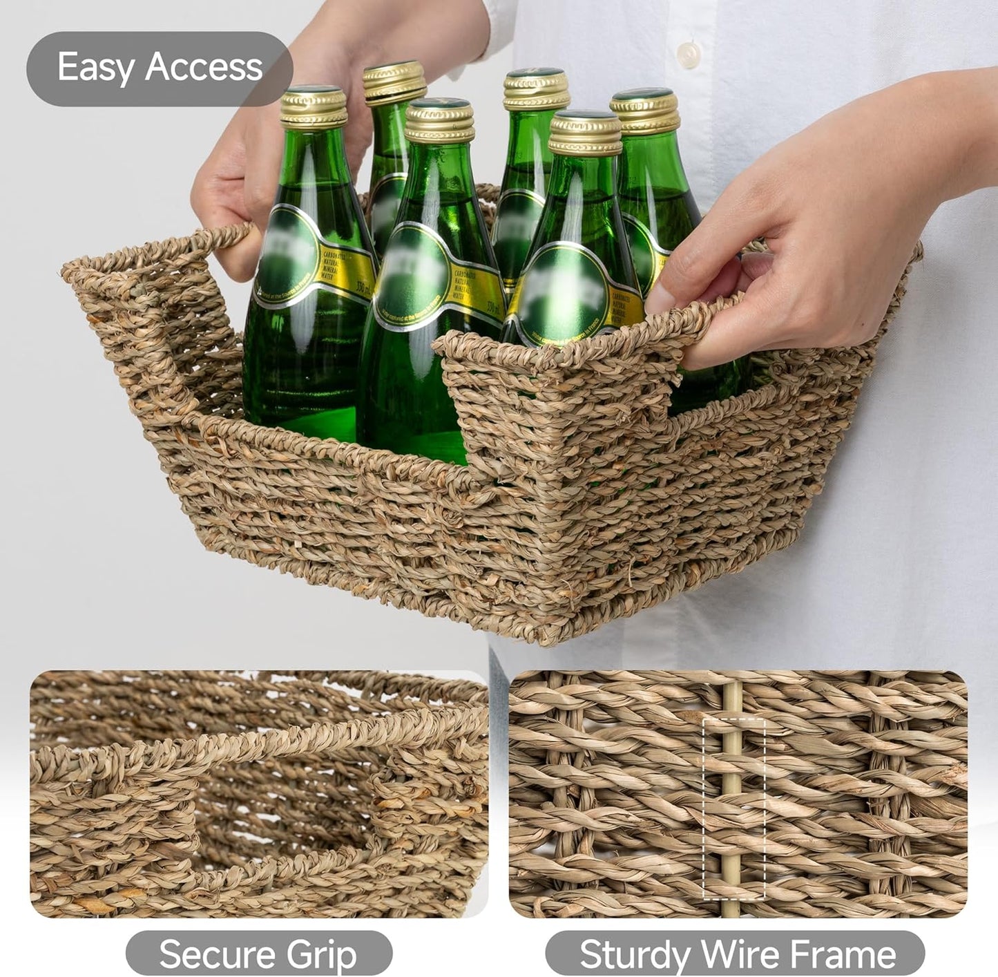 StorageWorks Small Pantry Baskets for Patato and Onion Storage, Wicker Baskets for Organizing with Built-in Handles, Seagrass Pantry Organizers and Storage for Kitchen Shelves, Countertop, 2 Pack