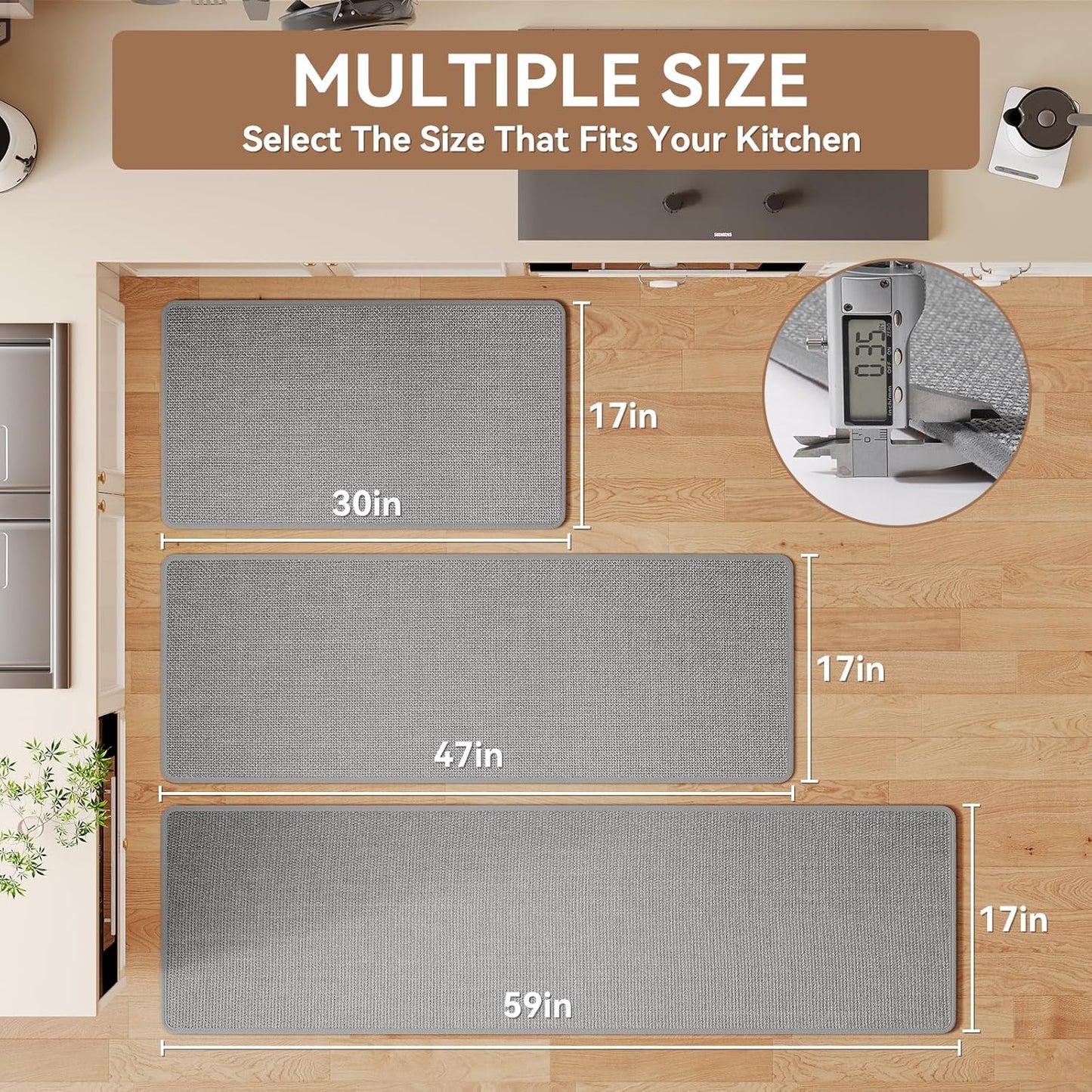 Kitchen Rugs Non Slip Washable Kitchen Mats for Floor, Super Absorbent Oil and Water Linen-Look Woven Runner Rug Sink Mat Standing Mat for Kitchen, Gray 17"x47"