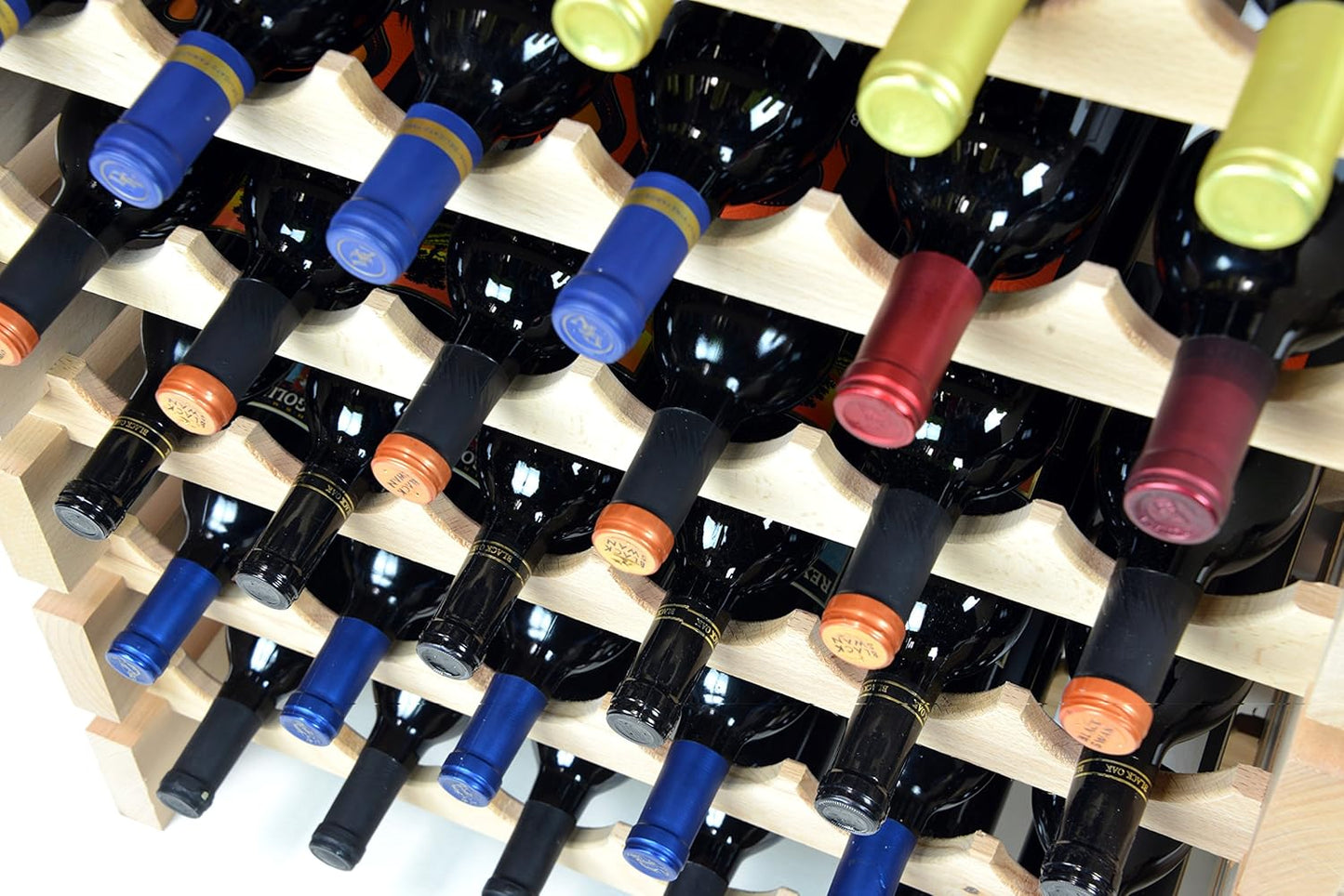sfDisplay.com,LLC. Modular Wine Rack Beechwood 24-72 Bottle Capacity 6 Bottles Across up to 12 Rows Newest Improved Model (72 Bottles - 12 Rows)