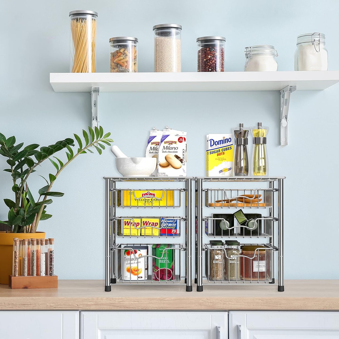 Simple Houseware Stackable 3 Tier Sliding Basket Organizer Drawer, Chrome