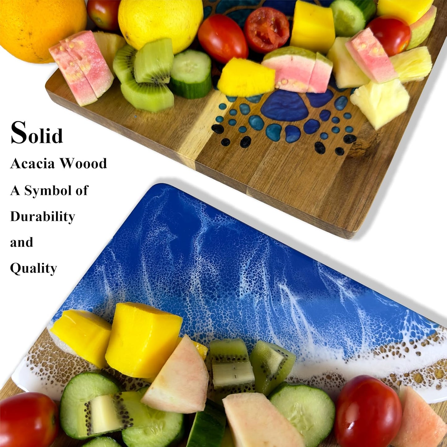 Acacia Wood Cutting Board With Colorful Black Resin Galactic Cosmos & Wood Stumps Unquie Design for Kitchen Meal Prep Serving Tray Cheese & Charcuterie Board for Meat Vegetable Gift 15*10‘’