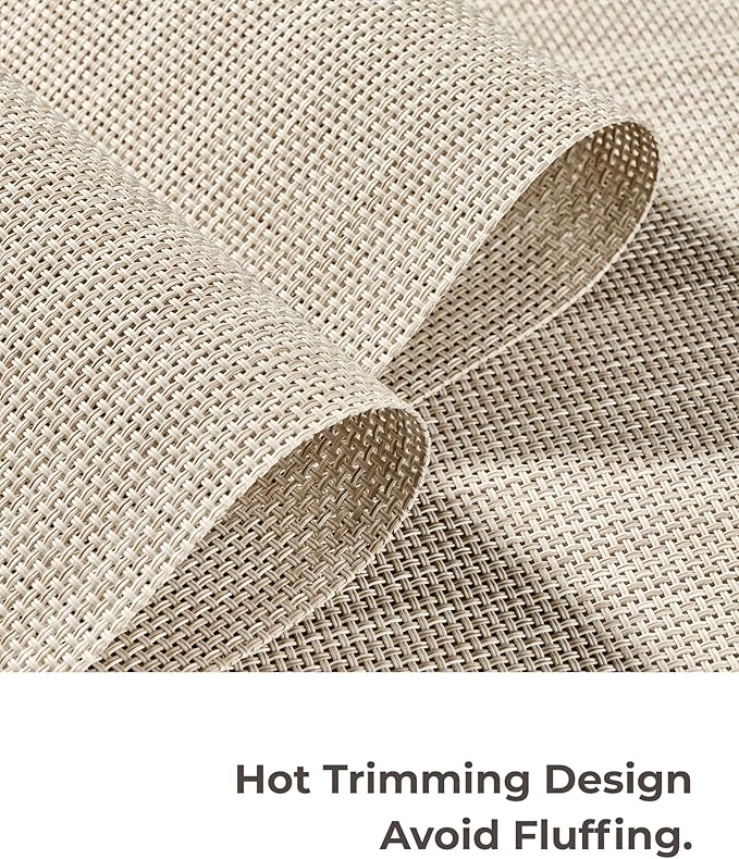 Leetaltree Beige White Placemats Set of 8 - Heat Resistant Non-Slip Place mats for Dining Table, Washable Durable PVC Vinyl Woven Table Mats（Beige White, 8）