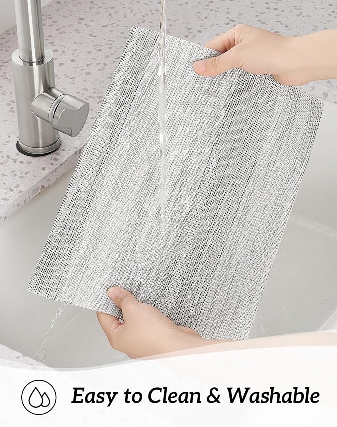 Leetaltree Lightsteel Black Placemats Set of 4 - Heat Resistant Non-Slip Place mats for Dining Table, Washable Durable PVC Vinyl Woven Table Mats (Lightsteel Black, 4)