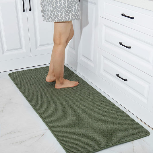 COSY HOMEER 24X60 Inch Kitchen Rug Mats Made of 100% Polypropylene Strip TPR Backing Soft Kitchen Mat Specialized in Anti Slippery and Machine Washable,for Kitchen, Floor,Green