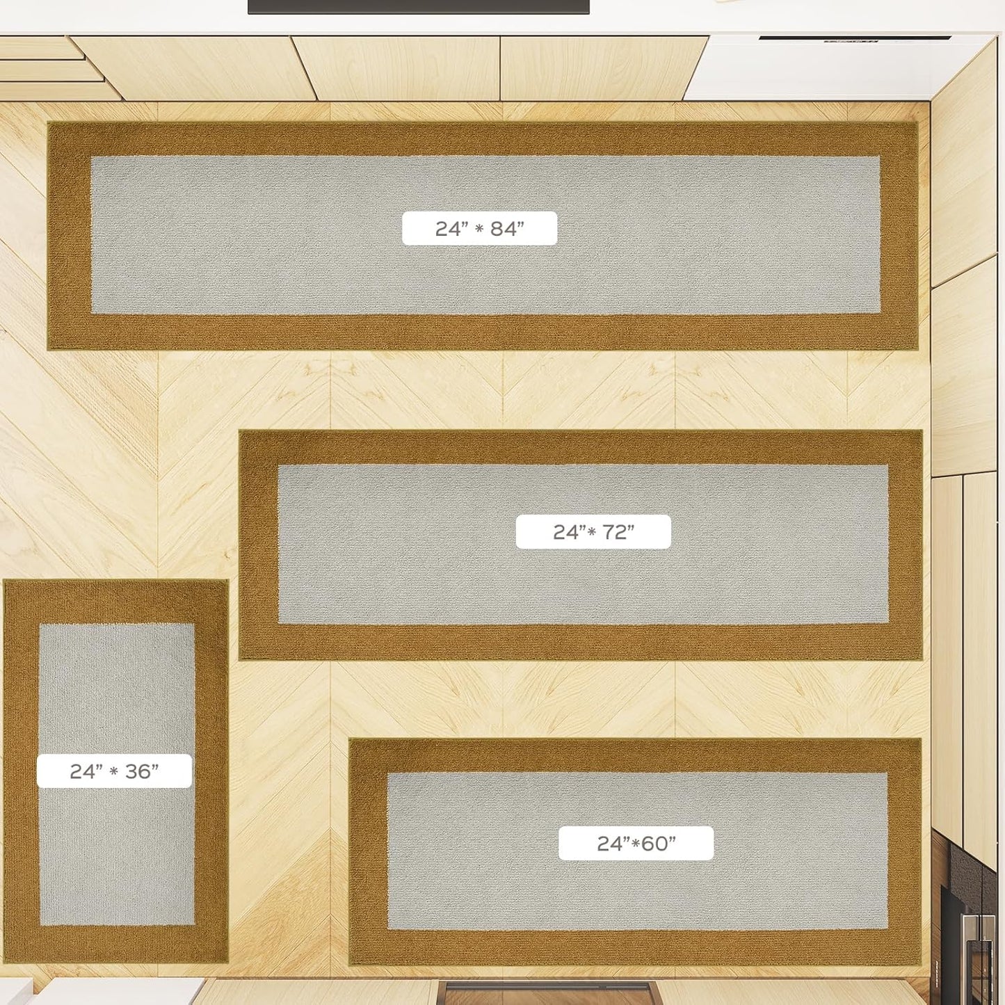 Machine Washable Runner Rugs Set of 2, (24" x 36"+ 24" x 60"), Non Slip Kitchen Mats for Floor, Absorbent Entryway Rug for Kitchen, Bedroom, Hallway, Bathroom, Door (Roll Packing)