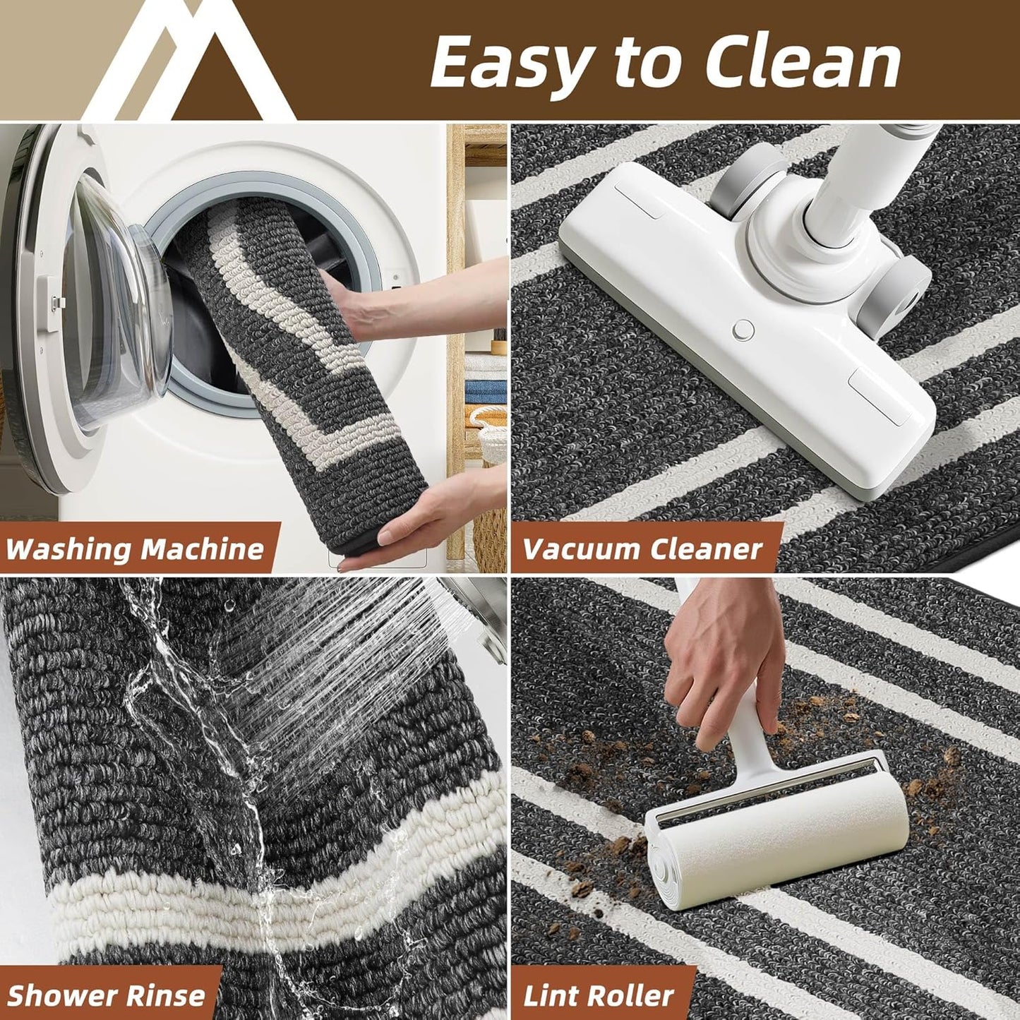 COSY HOMEER Kitchen Rugs and Mats 24"x48" Non Slip Kitchen Mats for Floor Washable Kitchen Runner Rug Stain Resistant Standing Mat for Kitchen,Sink,Polypropylene,Black