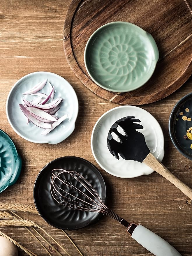 Spoon Rest for Kitchen Counter, Spoon Holder for Stove Top Cooking Large Utensil Rest, Modern Farmhouse Kitchen Decor Utensil Holder for Spoons Ladles Tongs Spatula, Black